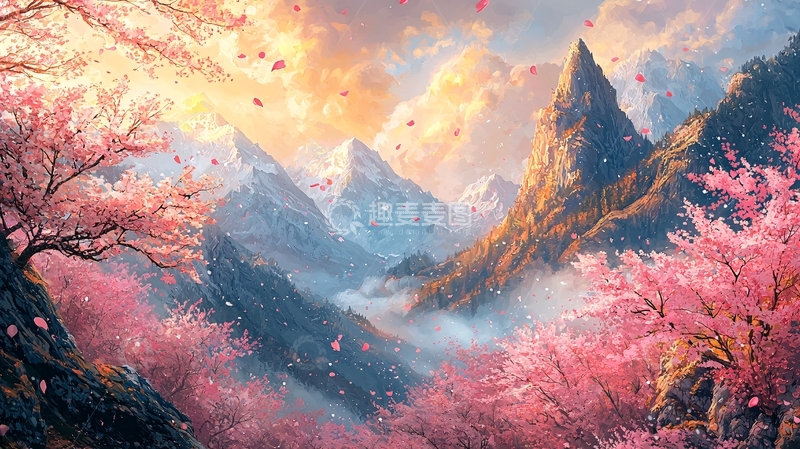 高清大图下载【趣麦麦图】梦幻樱花山峰