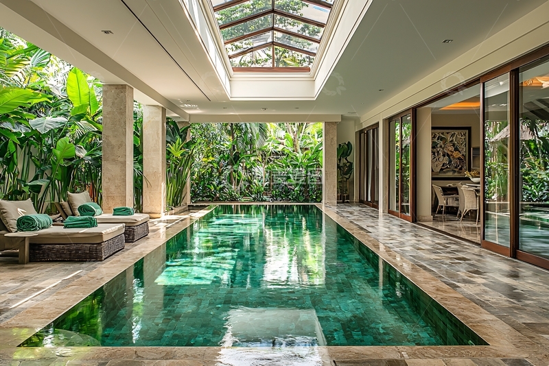 高清大图下载【趣麦麦图】绿植环绕的泳池别墅