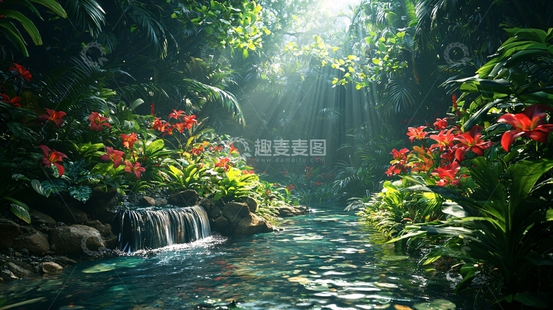 高清大图下载【趣麦麦图】热带雨林溪流