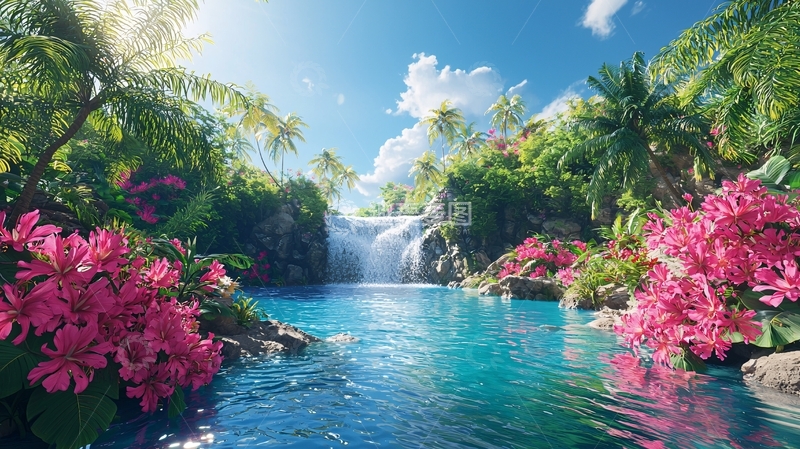 高清大图下载【趣麦麦图】热带雨林瀑布