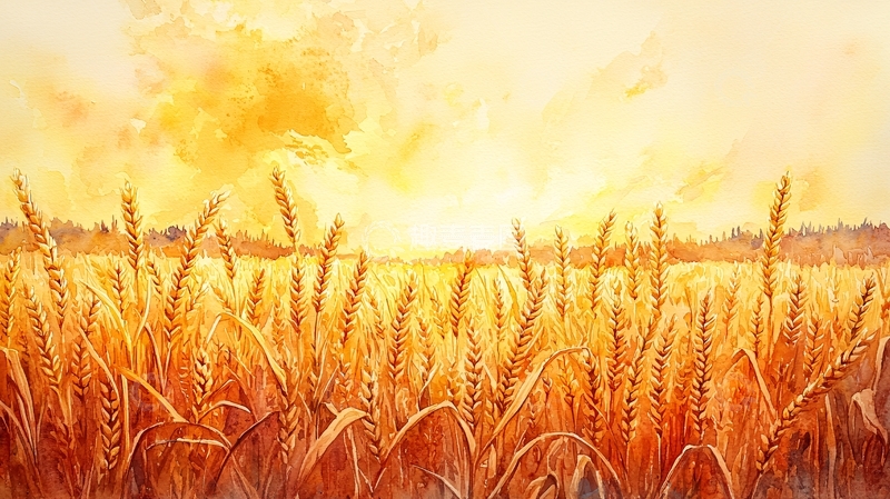 高清大图下载【趣麦麦图】金黄麦田日落景色