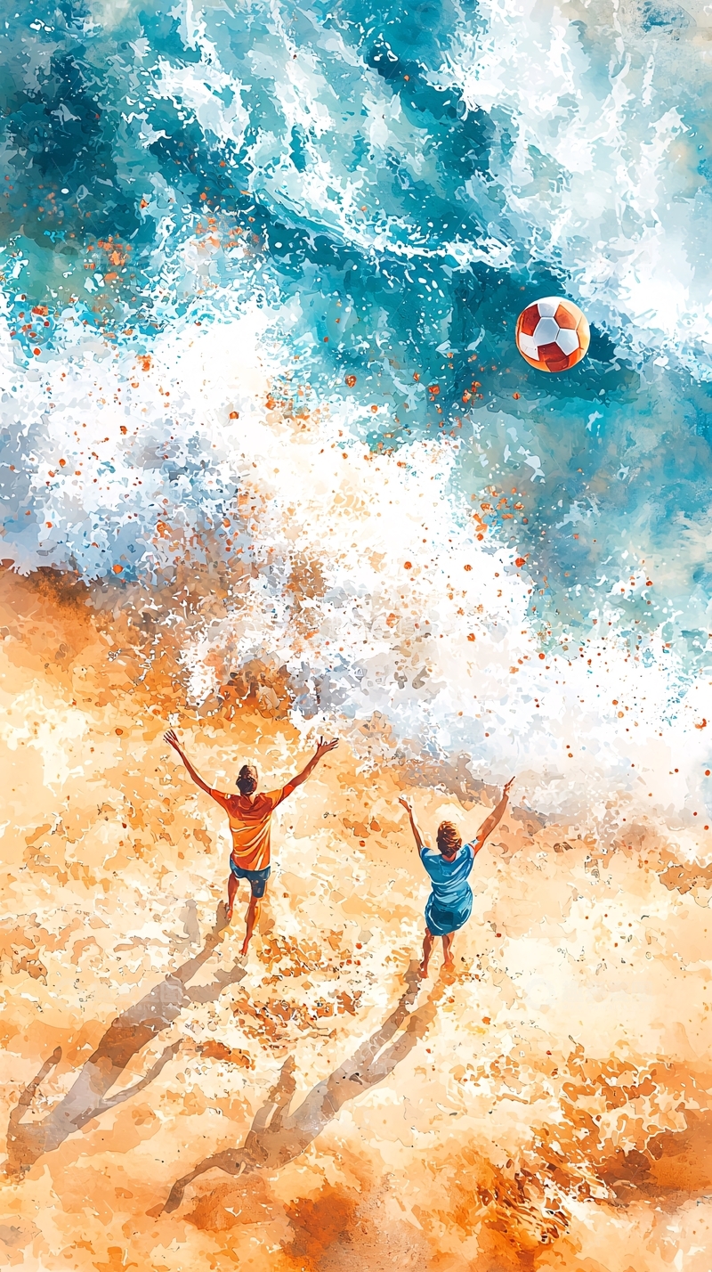 海边玩耍的两个人