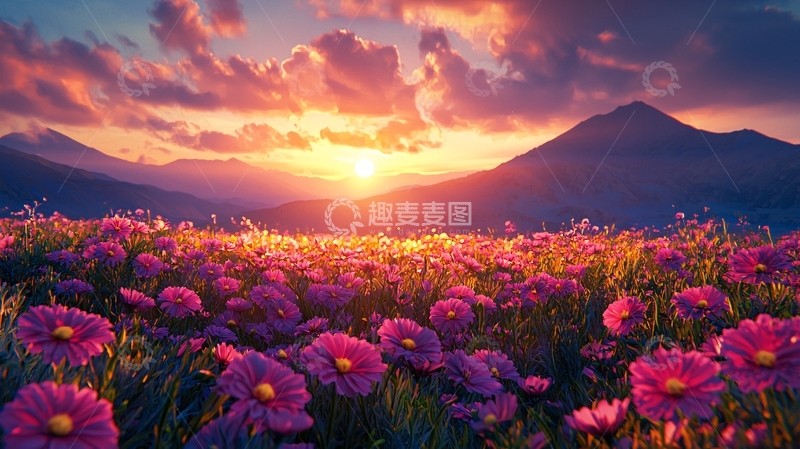 高清大图下载【趣麦麦图】日出山峦花海