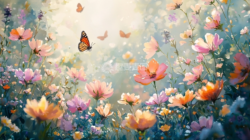高清大图下载【趣麦麦图】梦幻花海蝴蝶