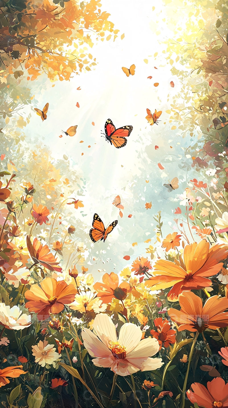 高清大图下载【趣麦麦图】阳光森林花海蝴蝶