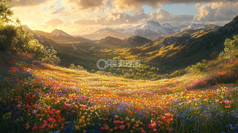 高清大图下载【趣麦麦图】阳光洒满山谷花田