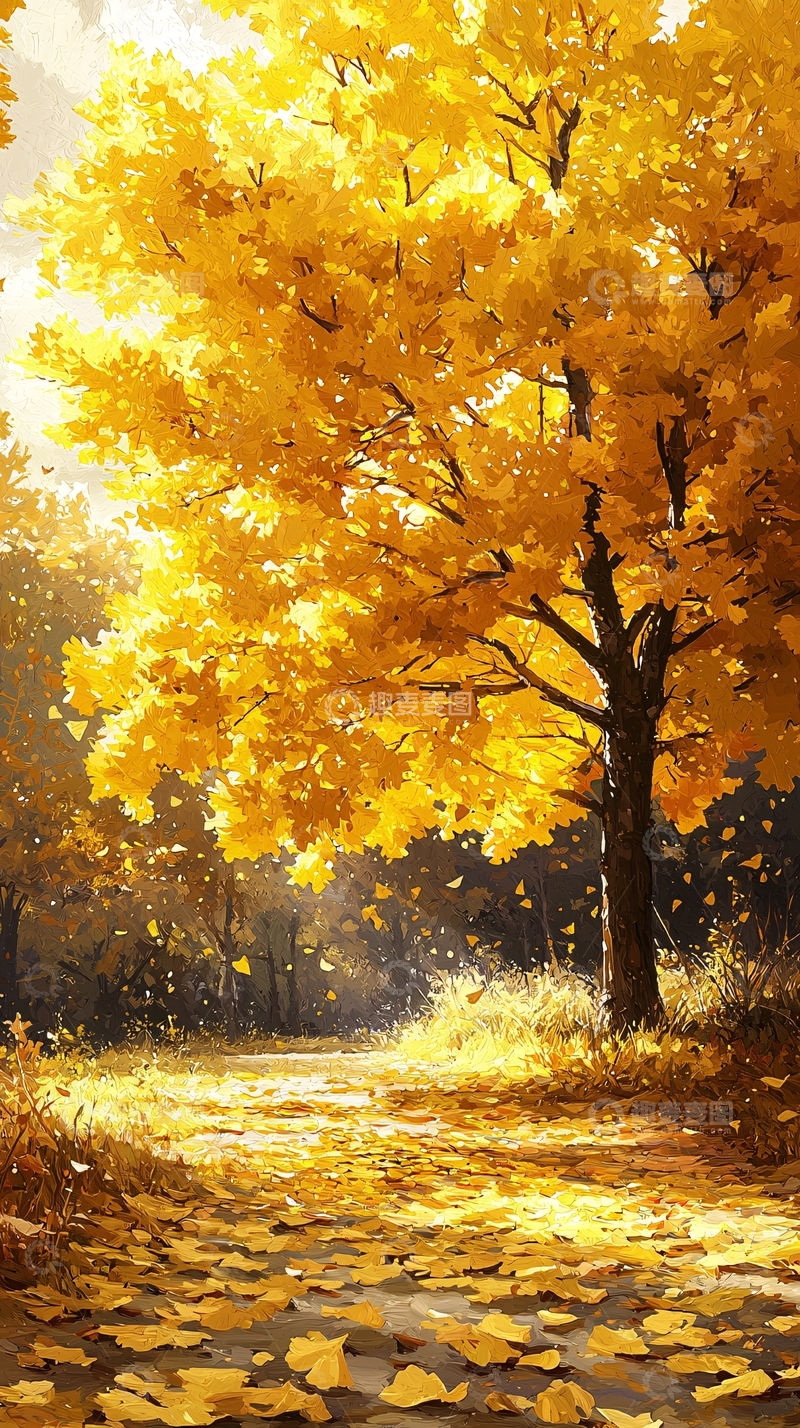 高清大图下载【趣麦麦图】金秋落叶小路