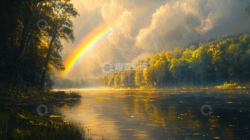 高清大图下载【趣麦麦图】彩虹森林河流