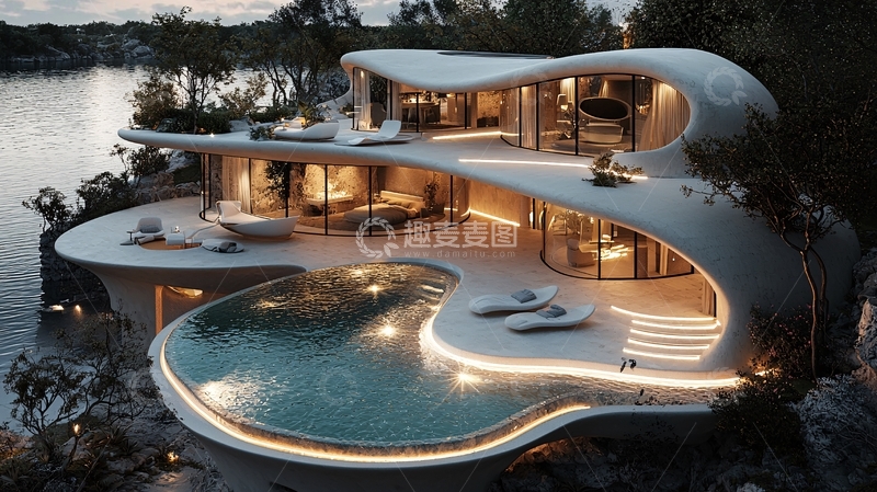 高清大图下载【趣麦麦图】海边现代风格别墅