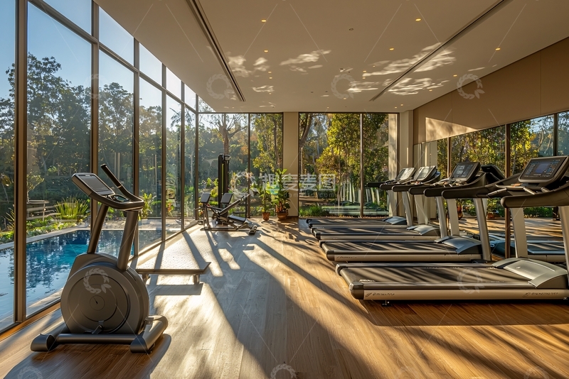 高清大图下载【趣麦麦图】阳光洒进的豪华健身房