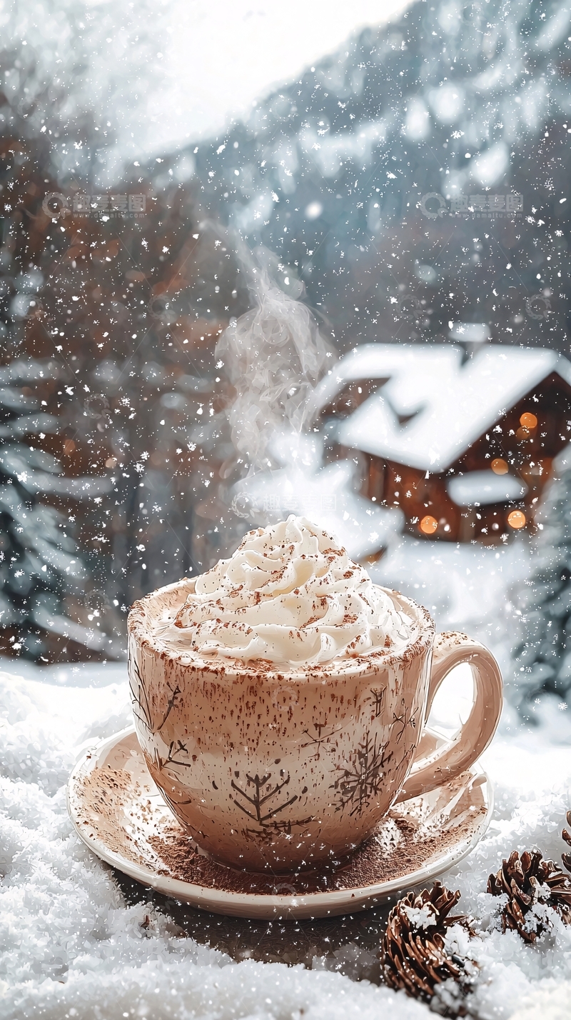 高清大图下载【趣麦麦图】雪景下热饮