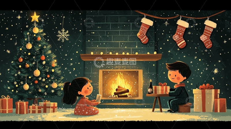 高清大图下载【趣麦麦图】圣诞节温馨场景图