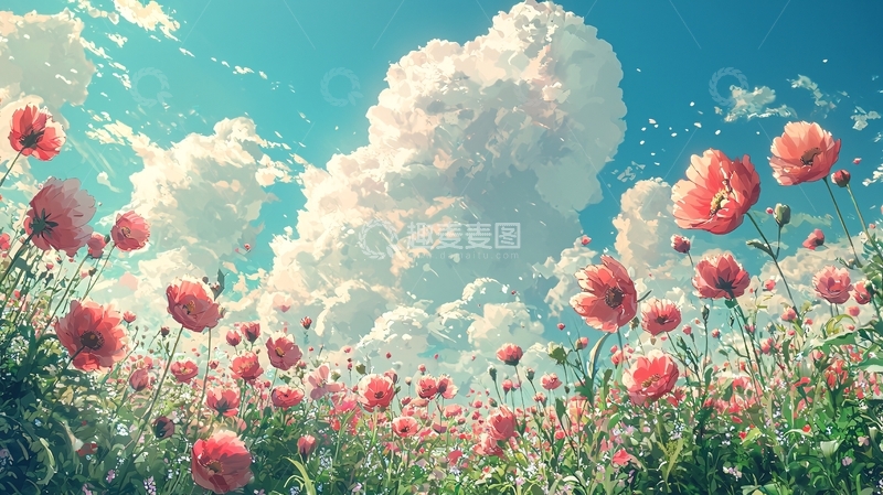 高清大图下载【趣麦麦图】阳光下盛开的罂粟花田