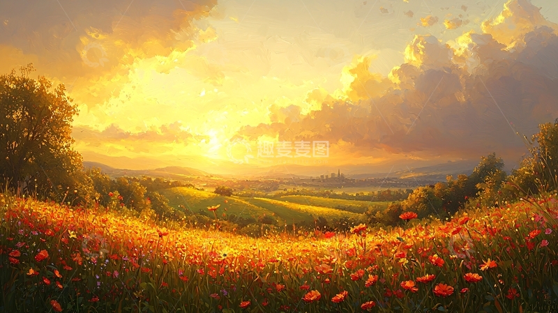 高清大图下载【趣麦麦图】金色麦田日落