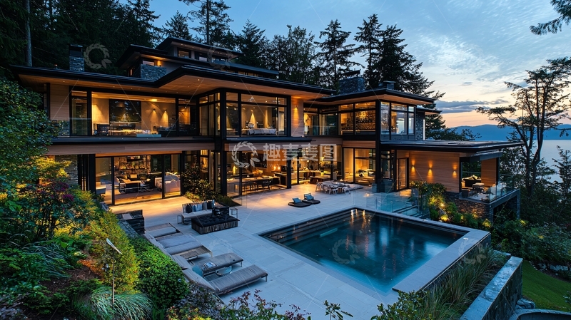高清大图下载【趣麦麦图】夜景豪宅别墅