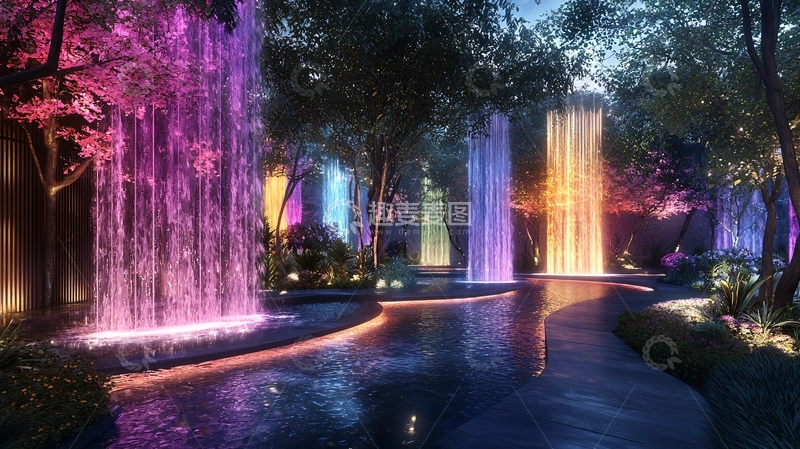 高清大图下载【趣麦麦图】夜景灯光瀑布