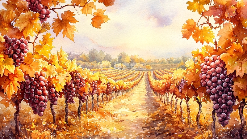 高清大图下载【趣麦麦图】秋日葡萄园风景画