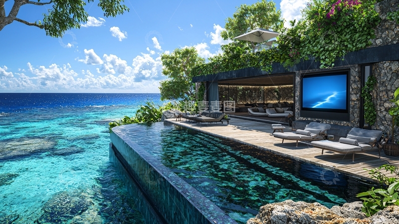 高清大图下载【趣麦麦图】海边别墅无边泳池