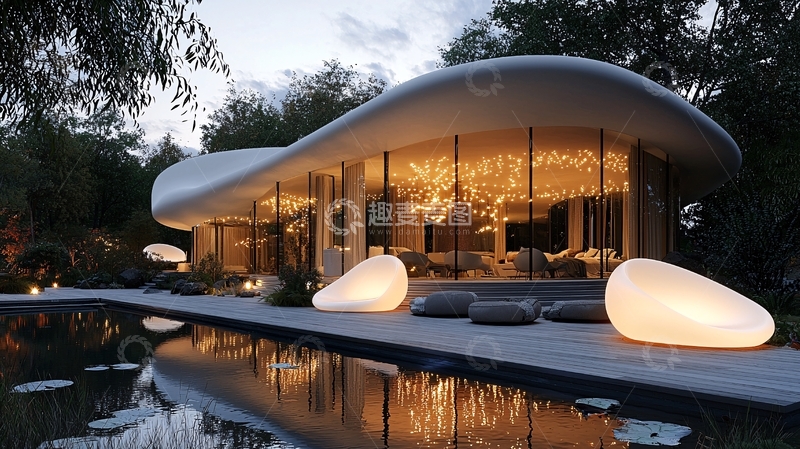 高清大图下载【趣麦麦图】现代风格别墅夜景