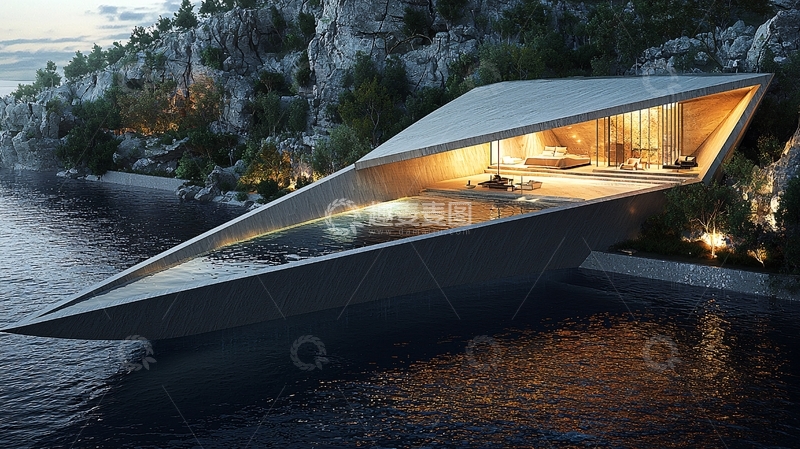 高清大图下载【趣麦麦图】海边悬崖峭壁现代别墅