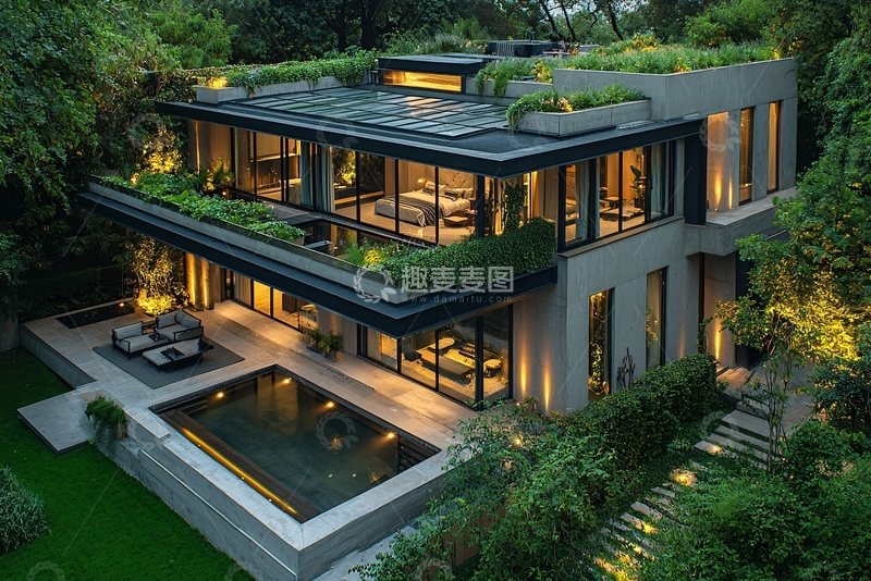 高清大图下载【趣麦麦图】现代风格别墅夜景