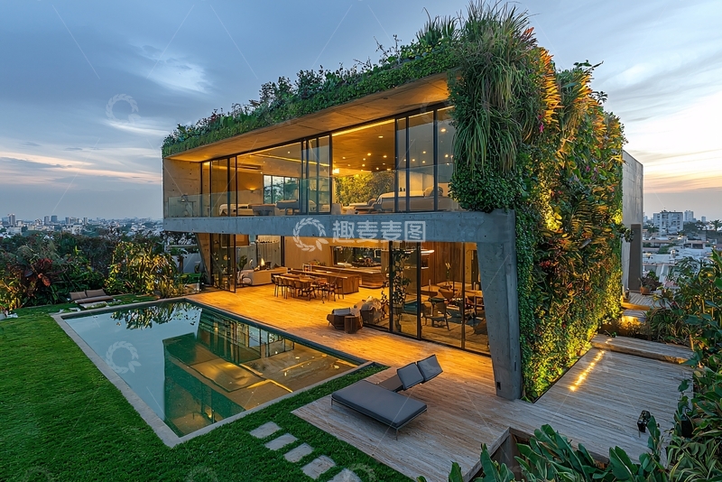 高清大图下载【趣麦麦图】绿植墙现代别墅