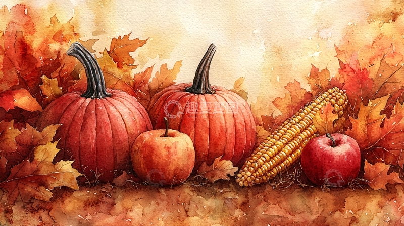 高清大图下载【趣麦麦图】秋日丰收南瓜玉米苹果