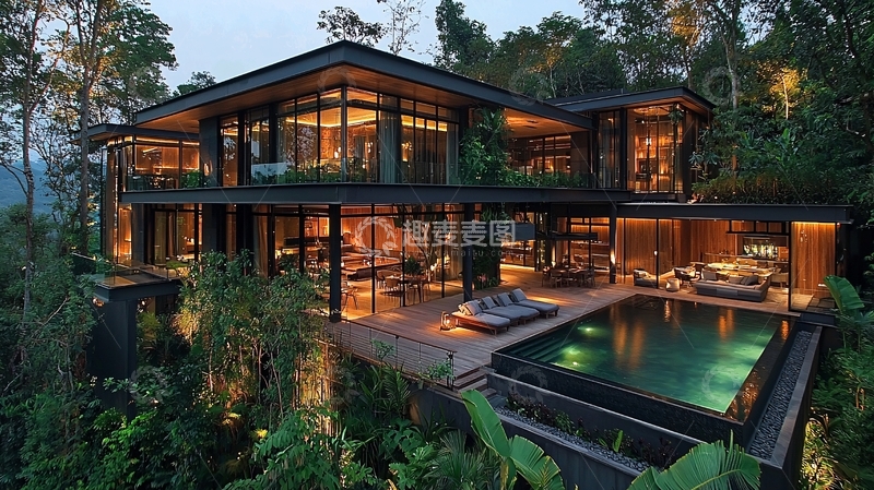 高清大图下载【趣麦麦图】山林别墅夜景
