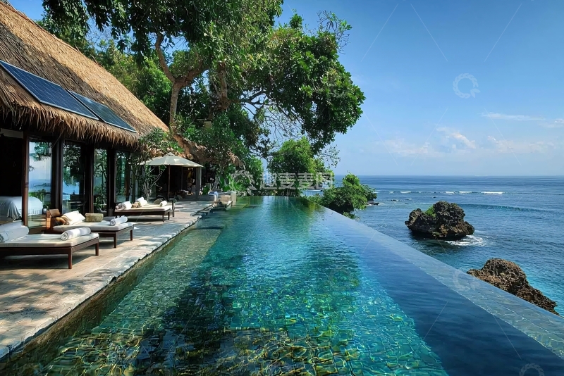 高清大图下载【趣麦麦图】海边度假别墅泳池景色