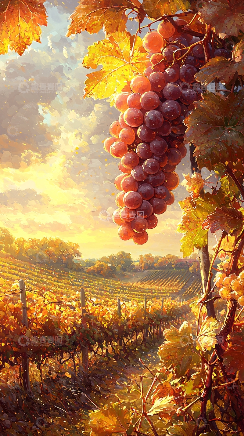 高清大图下载【趣麦麦图】秋日葡萄园夕阳景色