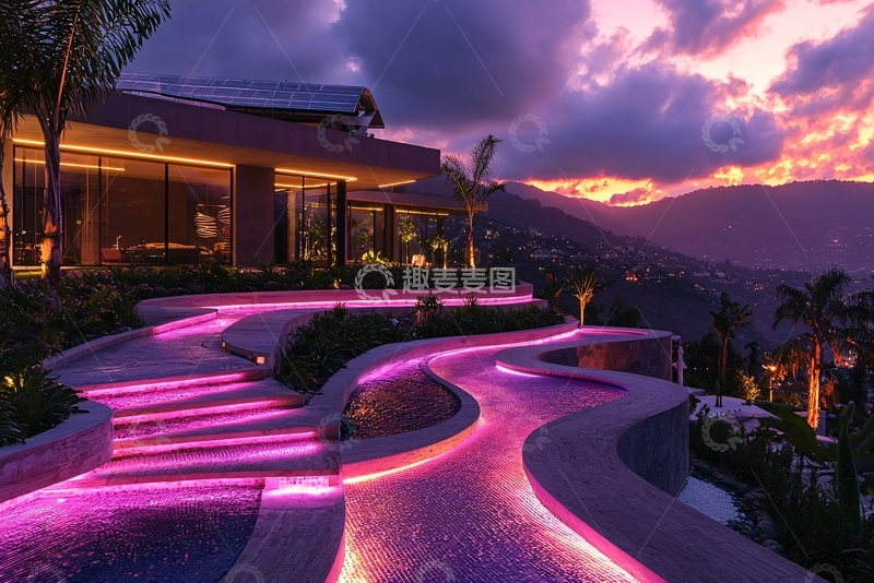 高清大图下载【趣麦麦图】山顶豪宅夜景