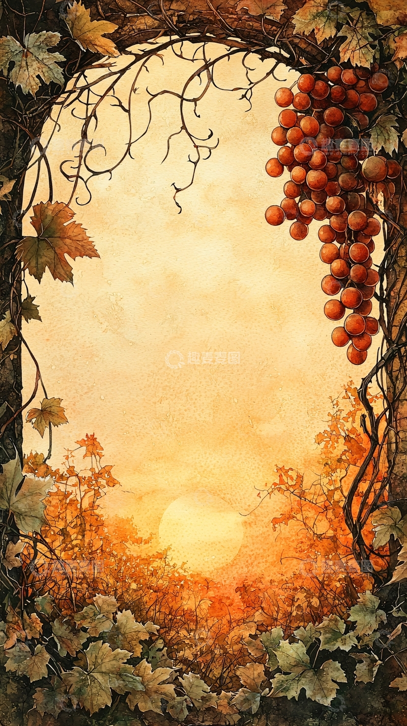 高清大图下载【趣麦麦图】葡萄藤架日落剪影