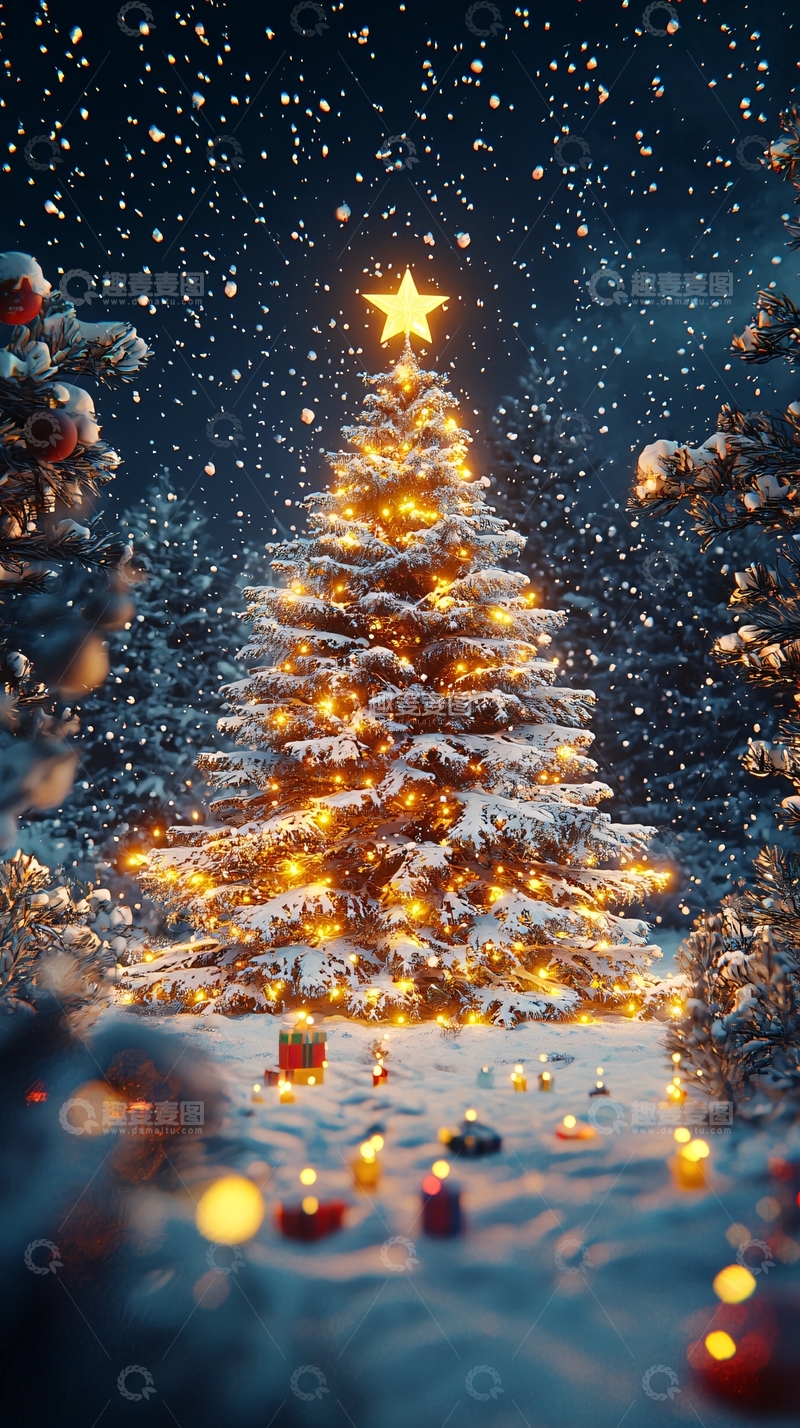 高清大图下载【趣麦麦图】下雪的圣诞树