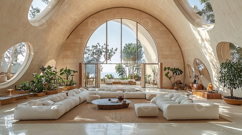 高清大图下载【趣麦麦图】极简风弧形落地窗豪宅客厅