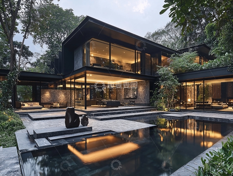 高清大图下载【趣麦麦图】现代黑色别墅