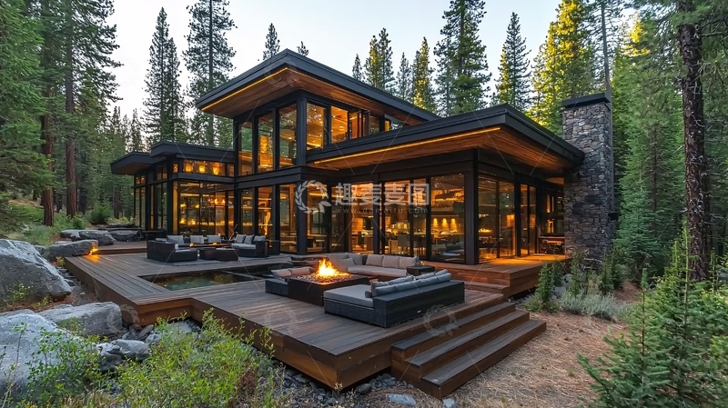 高清大图下载【趣麦麦图】林间现代住宅外观