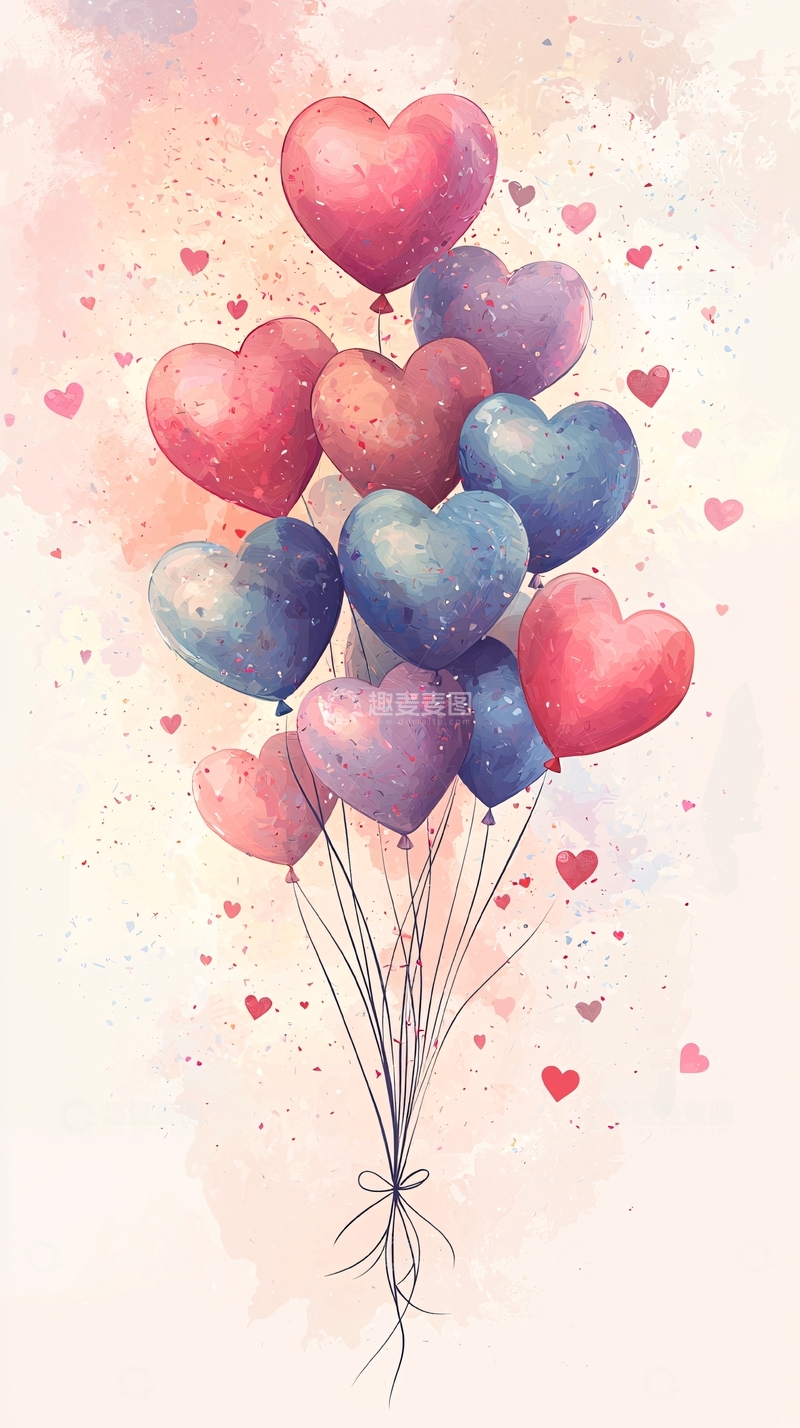 高清大图下载【趣麦麦图】水彩爱心气球