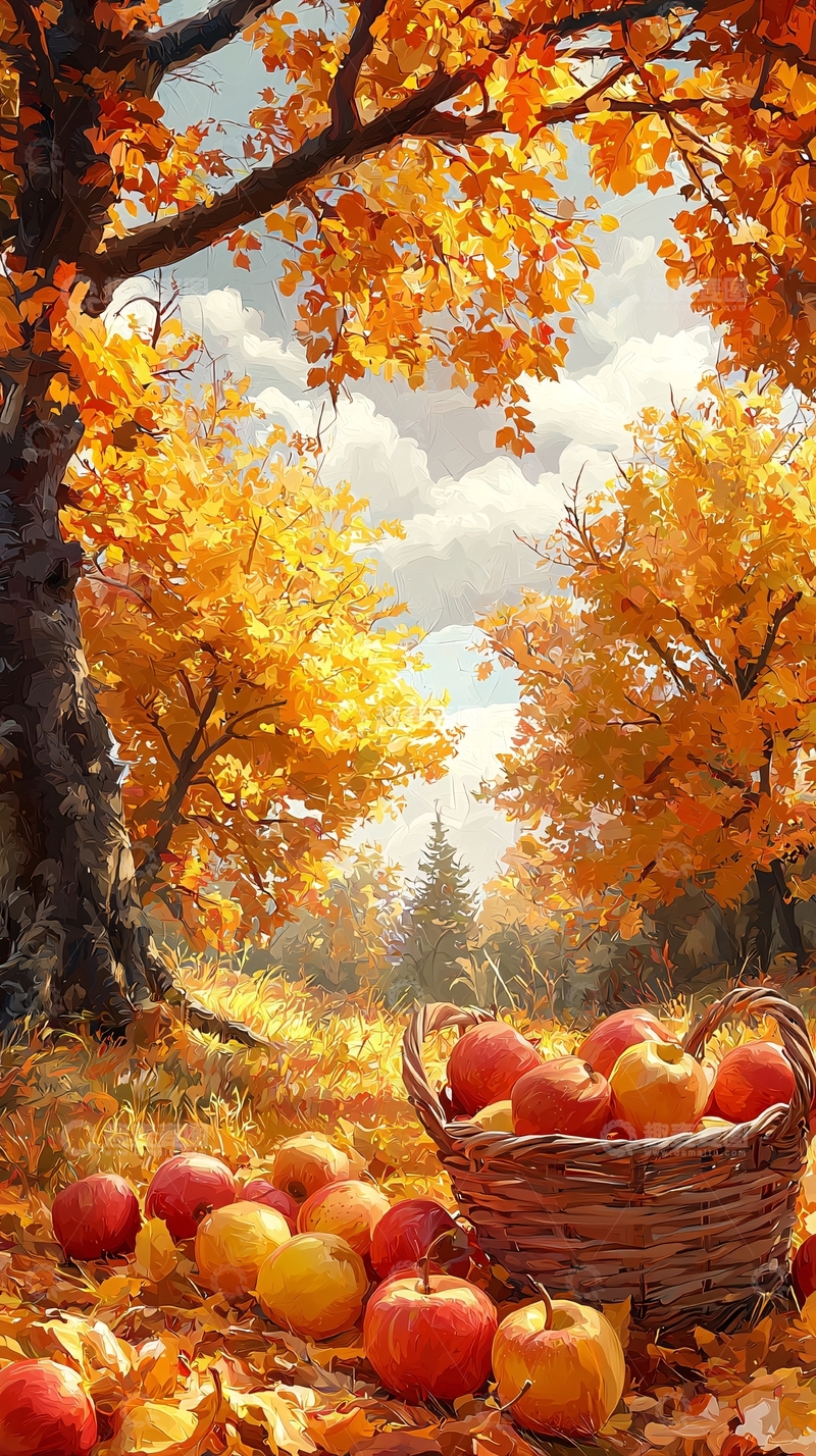 高清大图下载【趣麦麦图】秋日苹果丰收景象