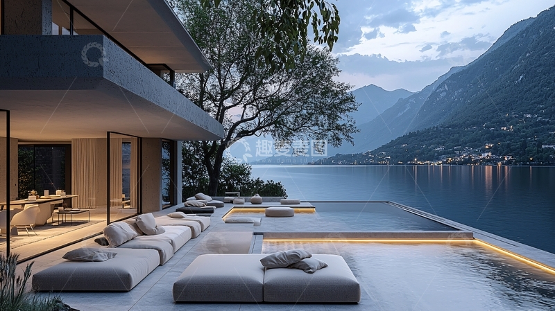 高清大图下载【趣麦麦图】-现代简约湖景别墅