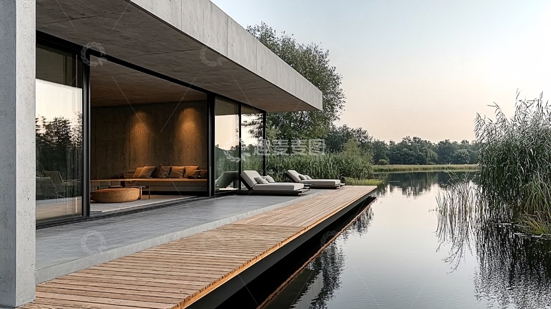 高清大图下载【趣麦麦图】现代简约湖景别墅