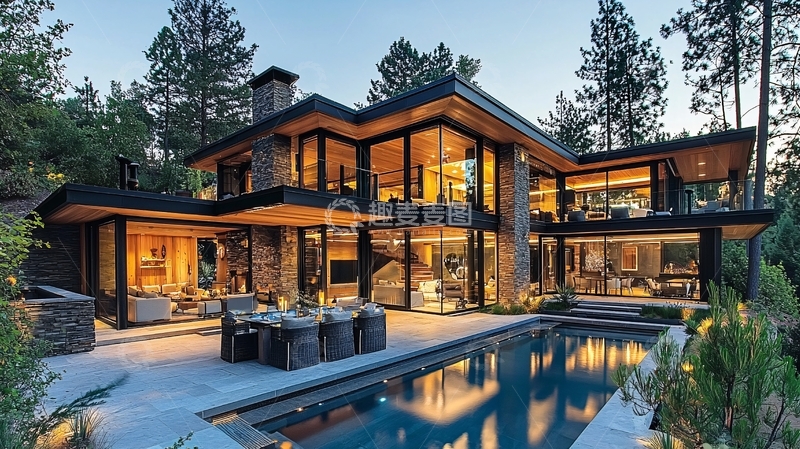 高清大图下载【趣麦麦图】现代风格别墅夜景