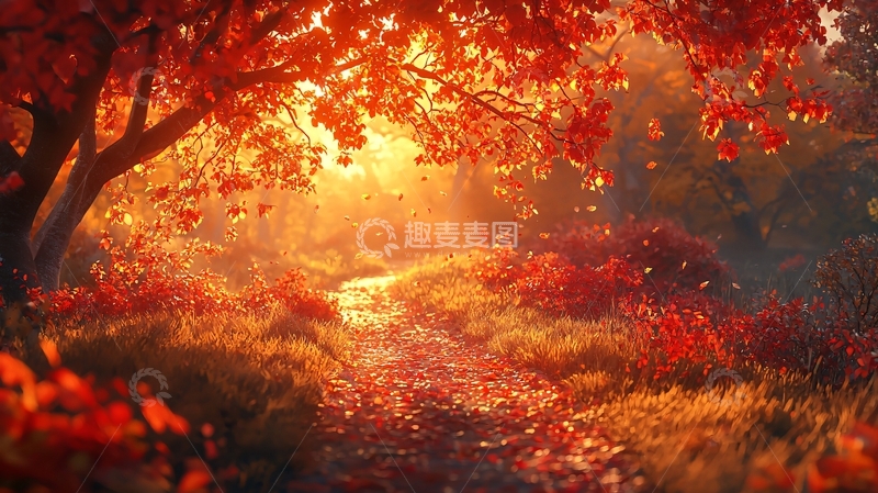 高清大图下载【趣麦麦图】秋日红叶小路