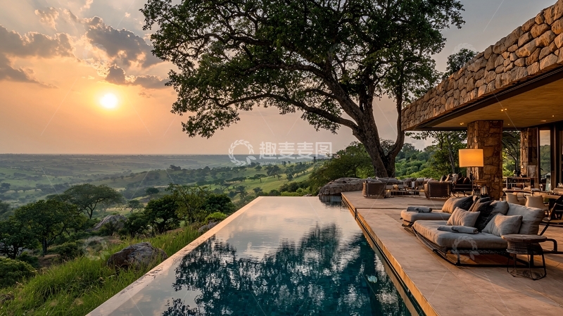 高清大图下载【趣麦麦图】非洲草原日落别墅