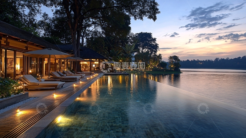 高清大图下载【趣麦麦图】湖边别墅夜景