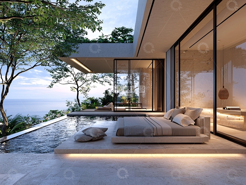 高清大图下载【趣麦麦图】现代极简海景别墅卧室