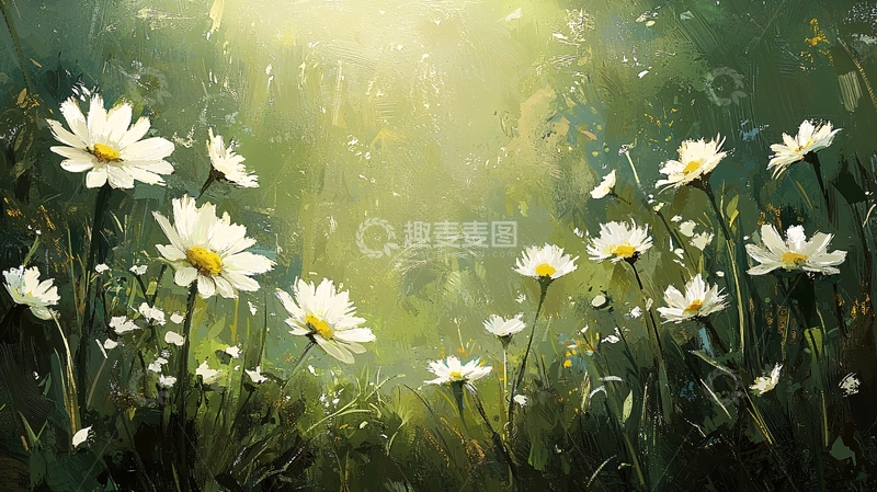 高清大图下载【趣麦麦图】阳光森林雏菊花田