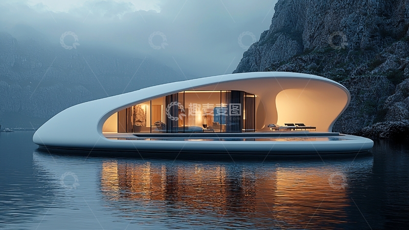 高清大图下载【趣麦麦图】未来感水上别墅