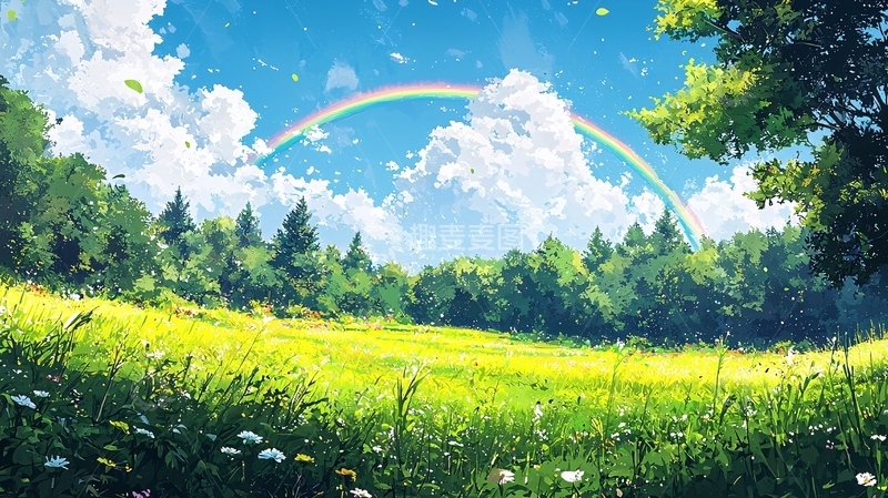 高清大图下载【趣麦麦图】彩虹田园牧歌
