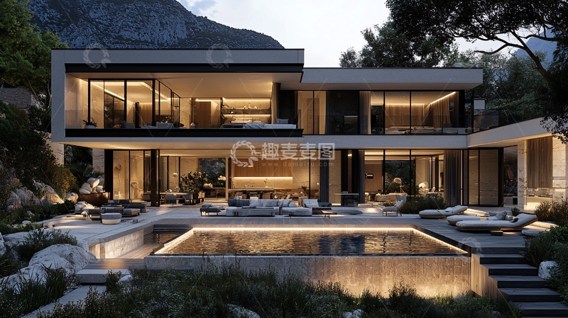 高清大图下载【趣麦麦图】现代简约别墅夜景