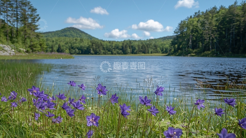 高清大图下载【趣麦麦图】湖边紫色花朵